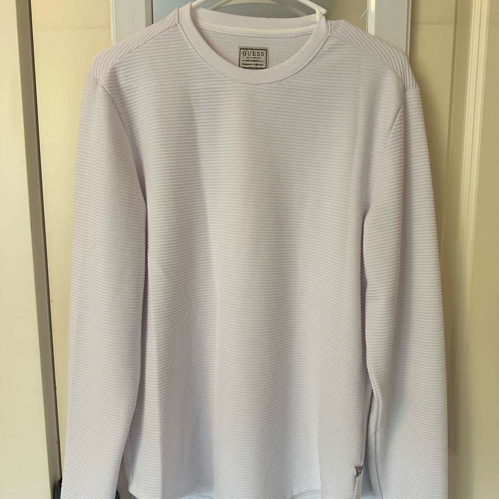 Guess Ribbed White Crew Neck Top